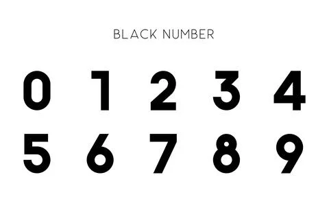 Modern Black Number Set in Bold Sans Typeface on White Background with Mini.. Illustrazione stock