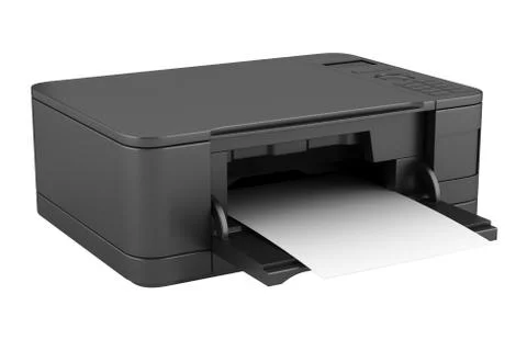Modern black office multifunction printer isolated on white background Stock Illustration