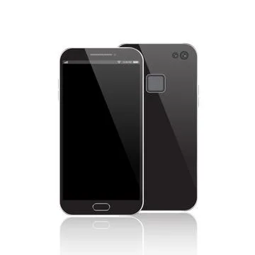 Modern black smartphone isolated. Front and back of Vector smartphone illus.. Stock Illustration