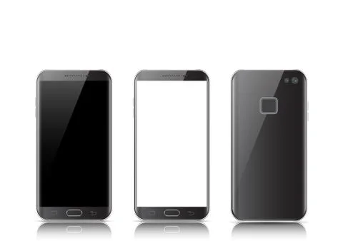 Modern black touchscreen cellphone tablet smartphone isolated on light backgr Stock Illustration