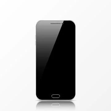 Modern black touchscreen cellphone tablet smartphone isolated on light back.. Stock Illustration