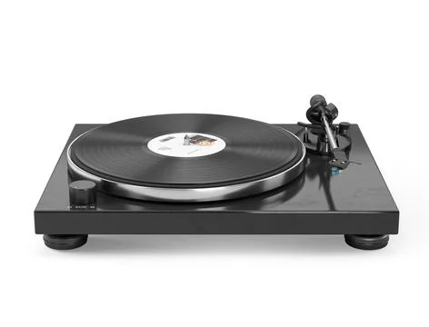 Modern black vinyl record player isolated on white background Stock Illustration