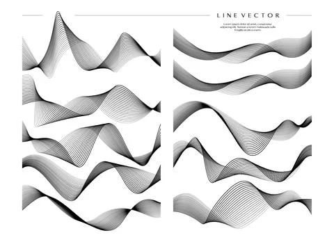Modern blend line wave abstract design vector set. Minimal dynamic lines vector. Stock Illustration