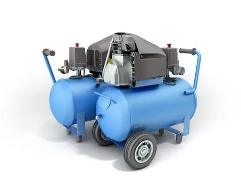 Modern Blue Air Compressor 3d render on white background Stock Photos