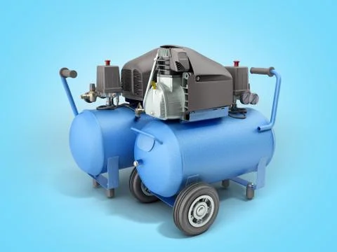 Modern Blue Air Compressor 3d render on blue gradient background Stock-Fotos