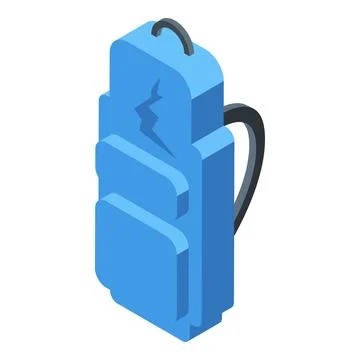 Modern blue backpack featuring a lightning bolt logo, ideal for hiking, campi Stock Illustration