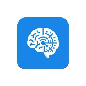 Modern blue brain circuit icon with wifi signals for artificial intelligenc.. Stock Illustration