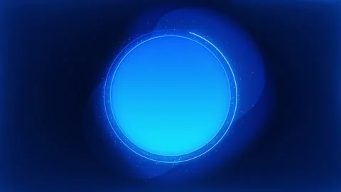 Modern blue circle glow visual large central sphere, luminous particle rim, Stock Footage 340479685