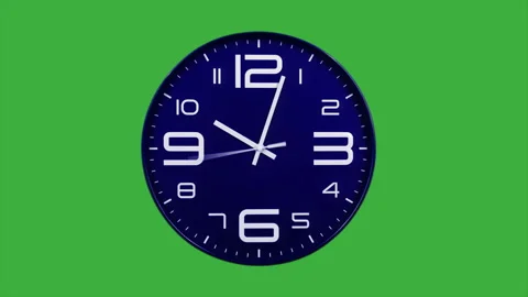 Modern blue clock face moving fast forward timelapse green screen chroma key Stock Footage 127372289