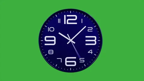 Modern blue clock face moving fast forward timelapse green screen chroma key Stock Footage 127372622