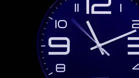 Modern blue clock face moving fast forward transition Video stock 127468492