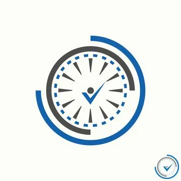 Modern blue clock icon with checkmark hands, representing time management Stock Illustration