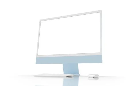Modern blue computer display on desk with keyboard and mouse beside. Isolated Stock Illustration