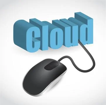 Modern blue computer mouse connected to the blue word cloud Illustrazione stock