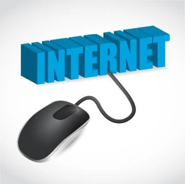 Modern blue computer mouse connected to the blue word internet - lcd style Illustrazione stock