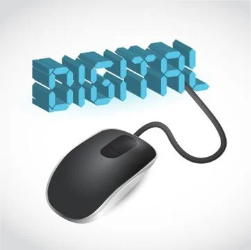 Modern blue computer mouse connected to the blue word digital - lcd style イラスト素材