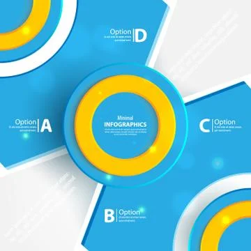 Modern blue design of info-graphics with orange circle in the center. Stock Illustration