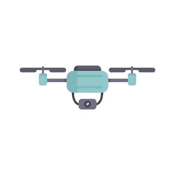 Modern blue drone flying with camera taking photos Stock Illustration