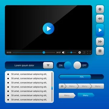 Modern blue gradient video player dashboard user interface template Illustrazione stock