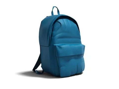 Modern blue leather backpack in school for children and teens left view 3D... Stock Photos