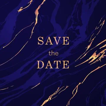 Modern Blue Marble Save The Date Card with Gold Veins and Elegant Serif Typ.. Stock Illustration