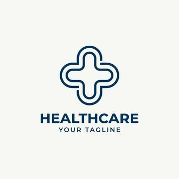 Modern blue outline plus sign logo for healthcare and medical industry, cle.. Stock Illustration