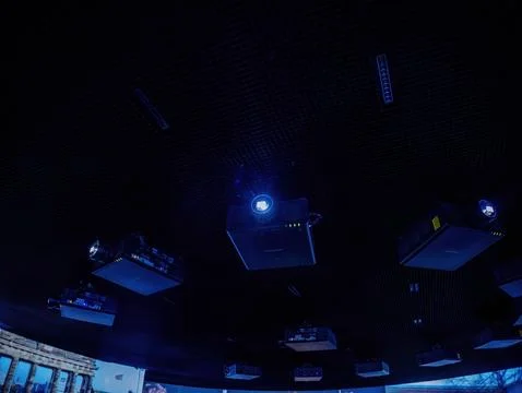 Modern Blue Projection Ceiling Installation. 写真素材