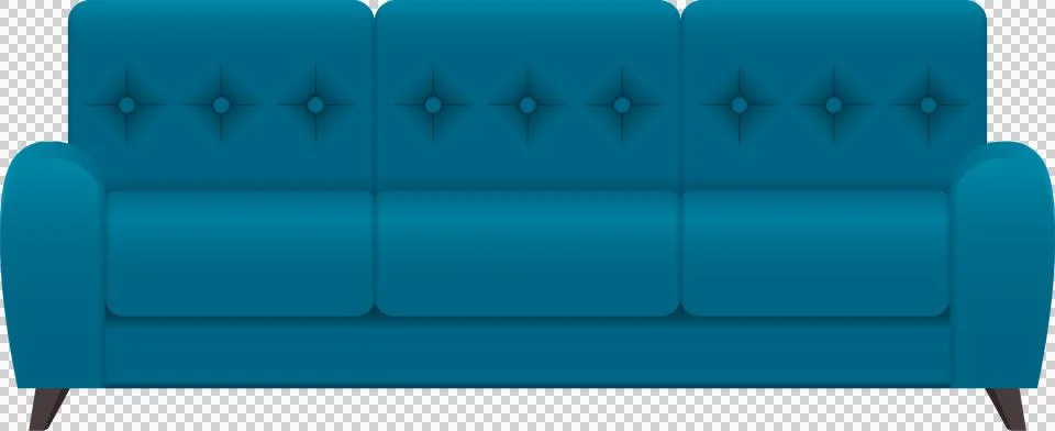 A modern, blue sofa with tufted back cushions offers comfort and style to a.. Illustrazione stock