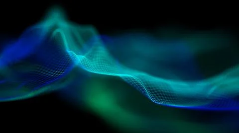 Modern blue technology wave. Led soft focus background. Neon light big data. Illustrazione stock