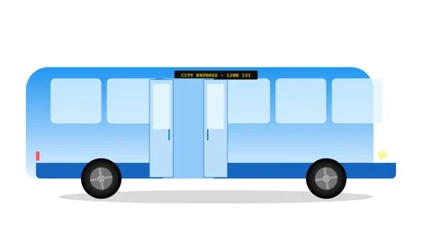 Modern Blue Transit Bus with Animated Sliding Doors and Rotating Wheels Видео 346007114
