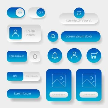 Modern Blue UI Kit Elements Buttons Icons Mobile Interface Illustrazione stock