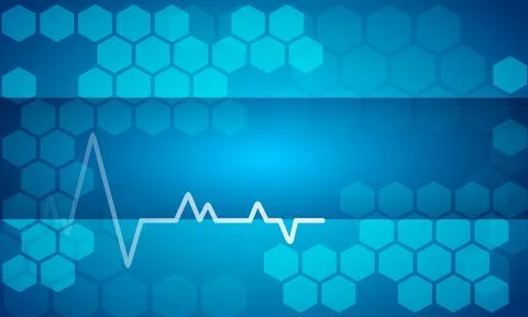 Modern blue vector abstract honeycomb pattern background with heart monitor. Stock Illustration