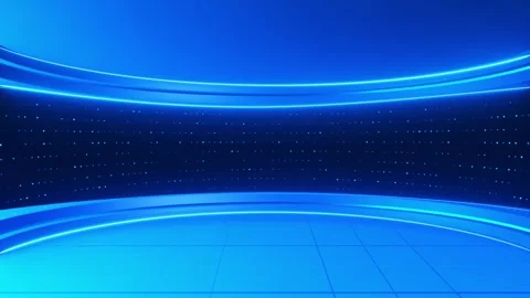 Modern blue virtual set visual smooth curved light strips, dotted digital wall, Stock Footage 340525500