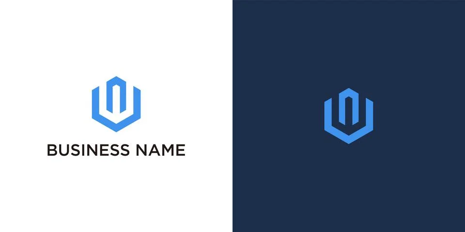 Modern blue W monogram logo design with geometric shield shape Stock Illustration
