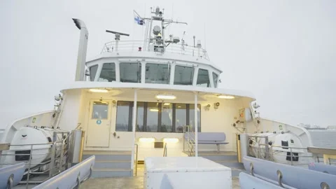 Modern Boat Interior with Control Room and Seating Area Stock Footage 326225531