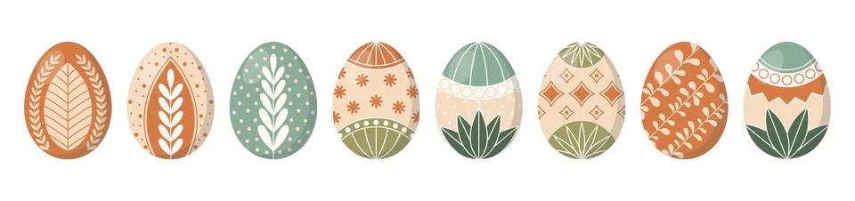 Modern Boho Easter Eggs Collection with Botanical and Geometric Patterns. V.. Stock Illustration