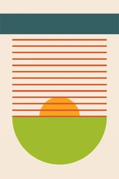 Modern boho linear geometric shapes wall art decor background Stock Illustration