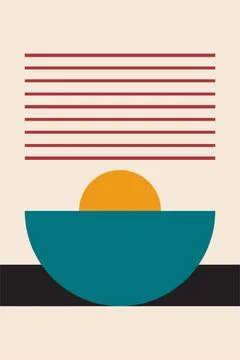 Modern boho linear geometric shapes wall art decor background Stock Illustration