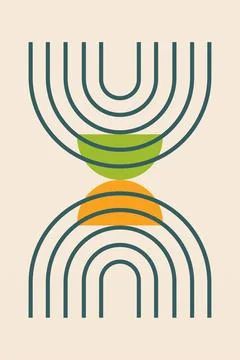 Modern boho linear geometric shapes wall art decor background Stock Illustration