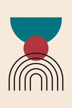 Modern boho linear geometric shapes wall art decor background Stock Illustration