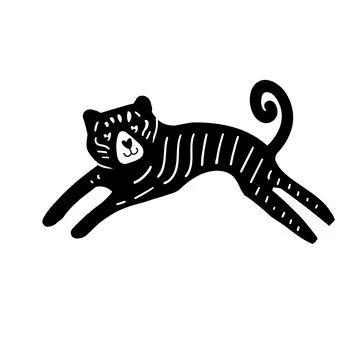 Modern boho single isolated black tiger in funky contemporary abstract style. Stock Illustration