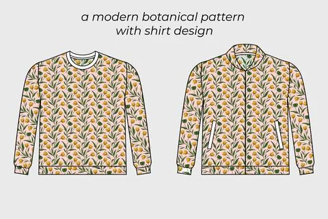A modern botanical pattern with flat style tulips shirt design Stock Illustration