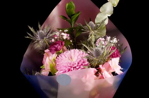 Modern bouquet of pastel flowers on black Stock Photos