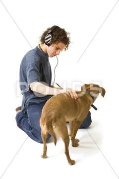 Modern boy with his dog Stock Photos