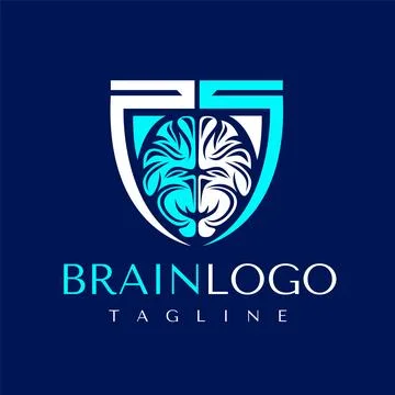 Modern brain shield logo design template. Education brain logo graphic vector. Stock Illustration