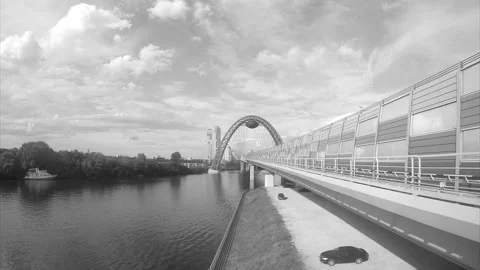 Modern bridge across the river black and white timelapse 스톡 동영상 87205514