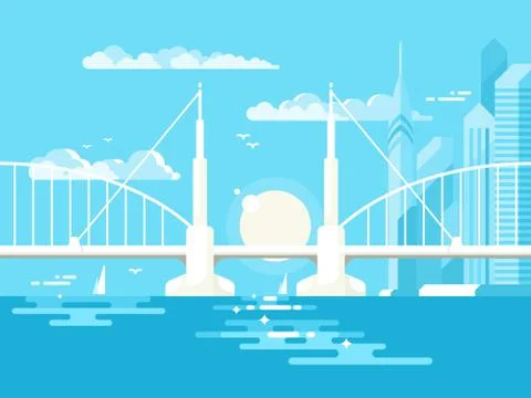 Modern bridge design flat Ilustración de archivo