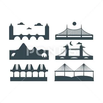Modern bridge flat pictogram business architecture urban city travel marketing Stock Illustration