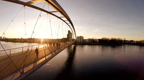 Modern bridge. magic hour light. aerial view. flying Stock-Footage 36165633