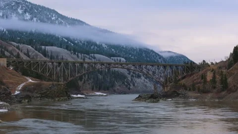 Modern Bridge Over Fraser River in British Columbia | 4K Infrastructure Footage Stock Footage 307166727